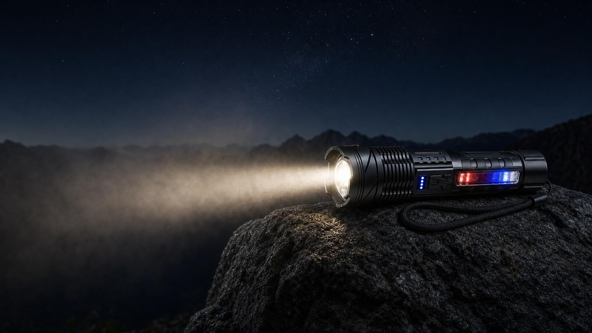 Linterna Lumbre encendida de noche en la montaña